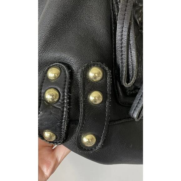 Linea Pelle Black Leather Front Zippers Luxury Gold Hardware Purse Bag READ - Picture 7 of 16